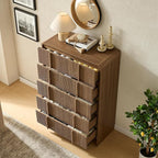AMERLIFE Fluted 5 Drawer Dresser, 48" Tall Modern Chest of Drawers with Pine Handles, Rounded Corners & Anti-Tip, Wood Drawer Organizer for Cloth, Bedroom, Living Room, Hallway, Dark Walnut