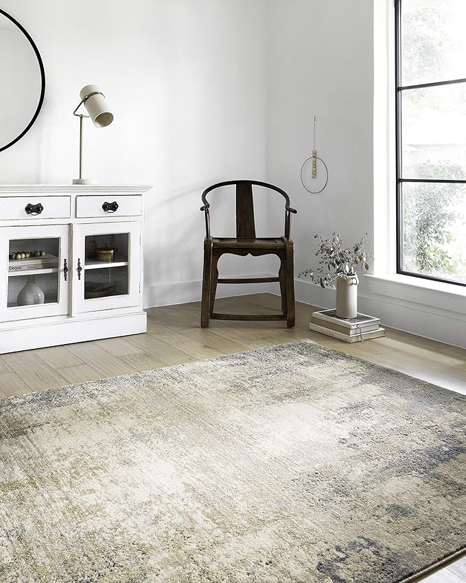 Loloi Teagan Collection TEA-08 Ivory/Mist 7'-11" x 10'-6" Area Rug, Large, Soft Neutral Rug, High-Traffic for Living Room, Bedroom, Home Office, Dining Area