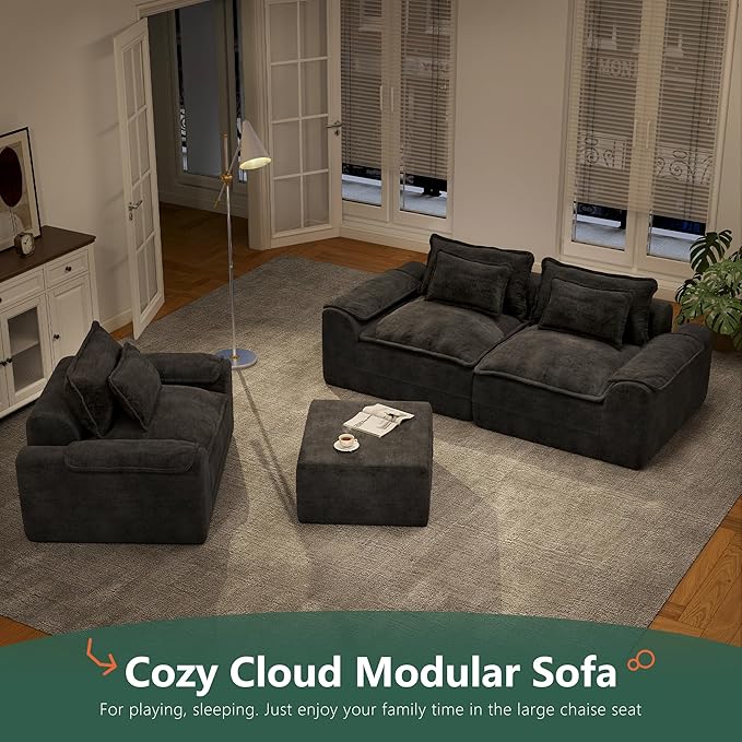 Hobestluk Cloud Single Sofa Memory Foam Couch with Deep Seat L Shaped Sofa with Removable Cover Large Couch for Living Room (Dark Grey, Single Sofa)