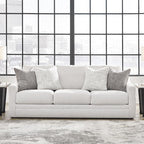 Signature Design by Ashley Maitelynn Contemporary Sofa with Accent Pillows, Reversible Cushions and Sloped Arms, Light Gray