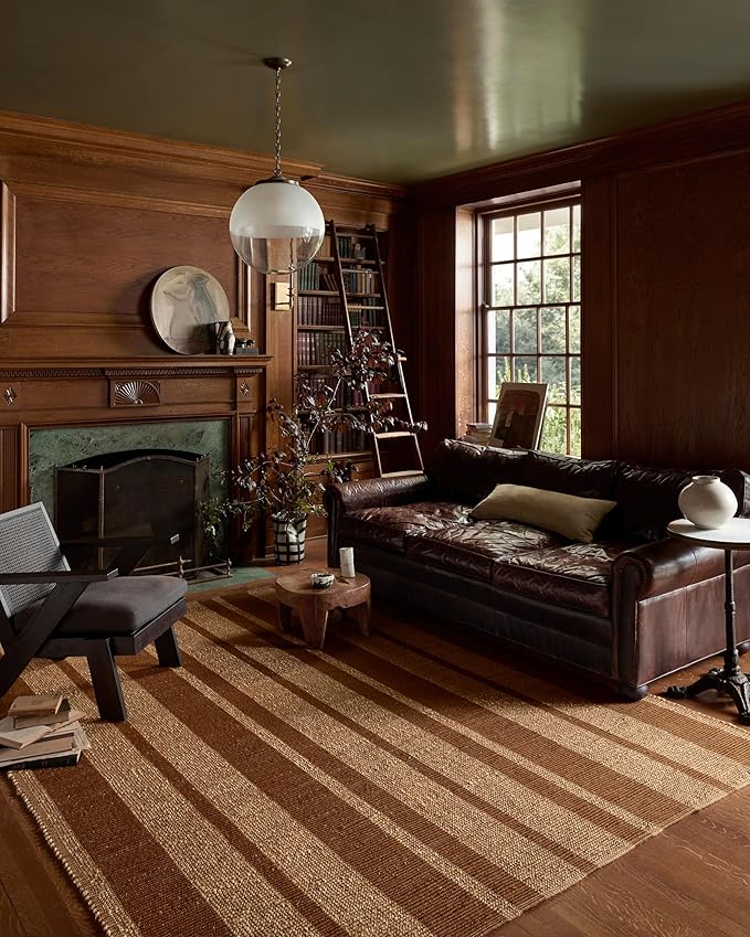 Loloi Leanne Ford Weatherstaff Collection WTS-04 Cinnamon/Natural 2'-6" x 9'-9" Runner Rug Jute, Striped, Neutral, Hallway, Kitchen, Mudroom, and Bathroom