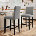 LSSPAID Bar Stools Set of 2, 24.8 Inch Upholstered Fabric Counter Height Stools, Modern Kitchen Island Wood Bar Chairs Barstools with Backrest and Solid Wood Legs, Grey