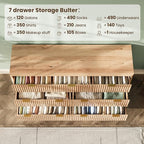 54'' Wide 7 Drawers Dresser for Bedroom,Modern Fluted Vertical Chest with Rounded Corners,Fluted Dresser for Living Room,Hallway, Natural Wood