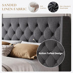 SHA CERLIN Queen Size Platform Bed Frame with Upholstered Headboard and Wingback, Button Tufted Design, Easy Assembly, No Box Spring Needed, Dark Grey