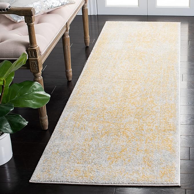 SAFAVIEH Evoke Collection Runner Rug - 2'2" x 11', Ivory & Gold, Distressed Design, Non-Shedding & Easy to Clean, Ideal for Foyer, Bedroom, Kitchen, Hallway (EVK256B)