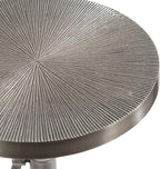 Kate and Laurel Engles Traditional Adjustable-Height Pedestal Drink Table; 10 x 10 x 30; Antique Silver; Vintage Round Indoor Metal Plant Stand with Embossed Sunburst Pattern