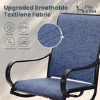 PHI VILLA Patio Swivel Dining Chairs Set of 4, All Weather Outdoor Chair with Textilene Mesh Fabric & Black Metal Frame for Outdoor Lawn Garden Poolside (Blue)