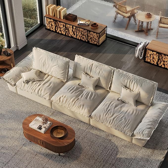 POVISON Oversized Modular Sectional Sailboat Sofa for Living Room with Adjustable Backrest Sectional Couches Large Deep Sofa Set 3 Seats Big Comfy Cloud Couch for House Office