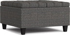 SIMPLIHOME Harrison 30 inch Wide Transitional Square Small Coffee Table Storage Ottoman in Ebony Tweed Polyester, Assembled, for The Living Room and Bedroom