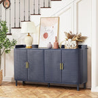 ORRD 4 Doors Storage Cabinet, 2 Tier Wooden Storage Organizer Cabinet with Adjustable Shelf, Sideboard Buffet Cabinets with Iron Curved Doors Accent Shoe Rack for Entryway Hallway Living Room (Blue)