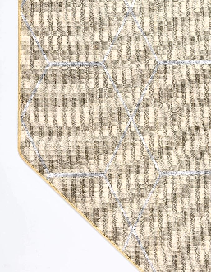 Unique Loom Trellis Frieze Collection Area Rug - Geometric (5' Octagon, Yellow/ Ivory)