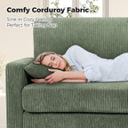 70in Corduroy Couch, Kidirect Sofa No Tool Assembly, Comfy Couches for Living Room 21in Deeper Seats, Corduroy Sofas for Living Room with 2 Pillows, Oversized Loveseat Sofa, Boho Love Seat Green Couch