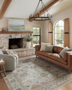 Loloi Magnolia Home by Joanna Gaines Millie Collection MIE-02 Sky/Gold 5'-3" x 7'-6", .25" Pile Height, Area Rug