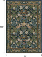 RUGGABLE x Morris & Co Washable Area Rug – Strawberry Thief Indigo 6x9, Stain-Resistant, Non-Slip – Medium Machine Washable Rugs for Living Room, Bedroom, Hallway, Entryway & Office–with Standard Pad
