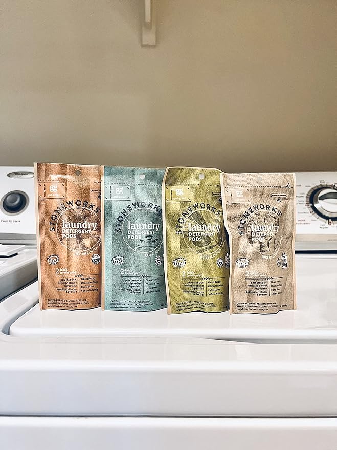 Grab Green Stoneworks Laundry Detergent Pods Sample Kit, 10 Count, Birch Branch, Fragrance Free Rain, Oak Tree, Olive Leaf, Rose Petal Scents, Plant a Tree