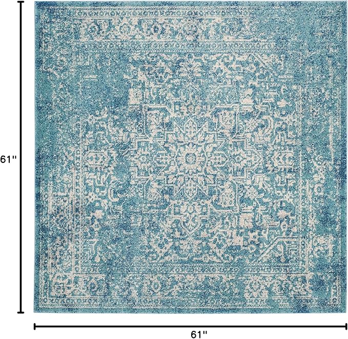 SAFAVIEH Evoke Collection Area Rug - 5'3" Square, Blue & Ivory, Distressed Design, Non-Shedding & Easy to Clean, Ideal for Living Room, Bedroom, Dining Space (EVK256C)