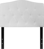 EMMA + OLIVER Twin Size Tufted Upholstered Headboard with Adjustable Metal Bed Rail Slots, Modern Fabric Upholstered Twin Headboard, White