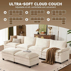 147 Inch Big Comfy Couch with Ottoman, 6 Seat U Shaped Couches, Cloud Modular Sectional Sofa, Modern Cloud Couch Sectionals, Sectional Couches for Living Room, Oversize Deep Seat Sofa, Beige