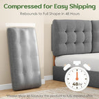 Tufted Upholstered King Headboard, Adjustable Height King Size Headboard Only from 39”to 44” with Durable Solid Wood Legs, Modern Button Diamond Fabric Head Board with Width Adapters, Grey