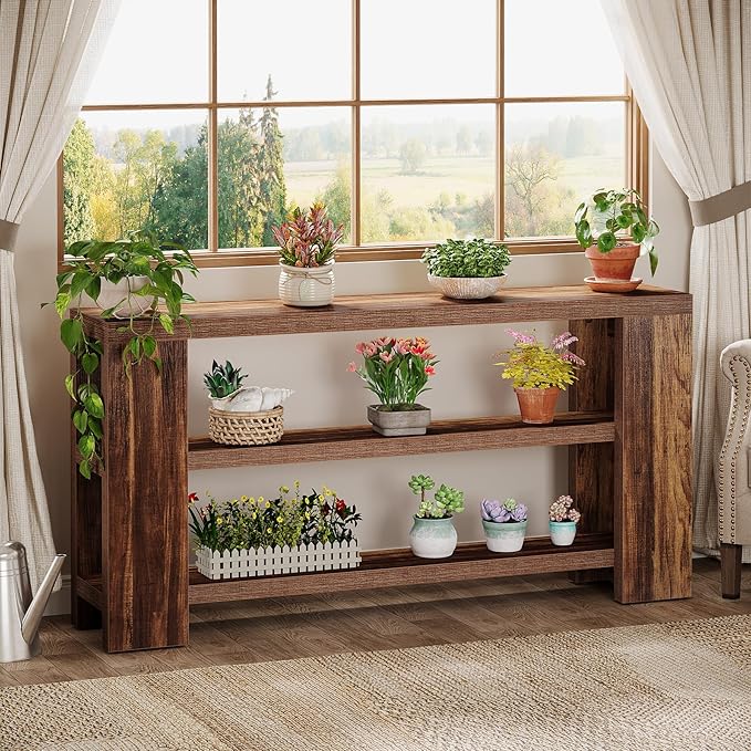 Tribesigns 70.9-Inch Extra Long Console Table with Storage, Narrow Wooden Sofa Table Behind The Couch, Farmhouse 3-Tier Entry Foyer Table for Entryway, Living Room, Hallway, Brown