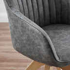 Zouron Mid Century Modern Accent Chair with Oak Wood Legs, Upholstered Swivel Chair No Wheels, Side Accent Armchair Vanity Chair for Small Space Home Office Living Room Bedroom, Gray