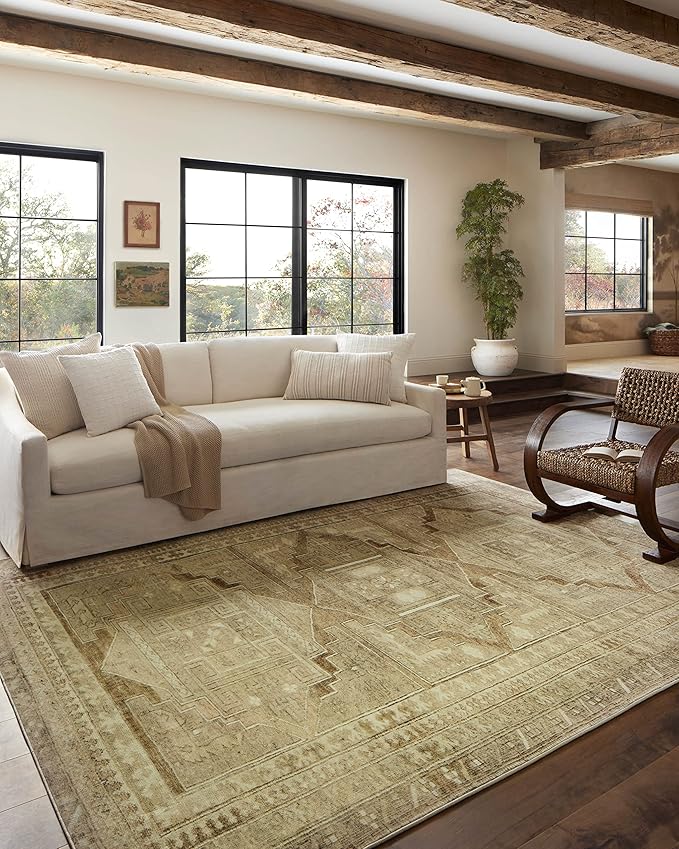 Loloi Magnolia Home by Joanna Gaines Sinclair Collection SIN-02 Khaki/Tobacco 2'-3" x 3'-9", .25" Pile Height, Machine Washable, Accent Rug
