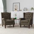 High Back Accent Chairs Set of 2, High Wingback Chair for Living Room, Button-Tufted Upholstered Fabric Armchair with Solid Wood Legs, Comfy Single Sofa Reading Chair for Bedroom, Taupe