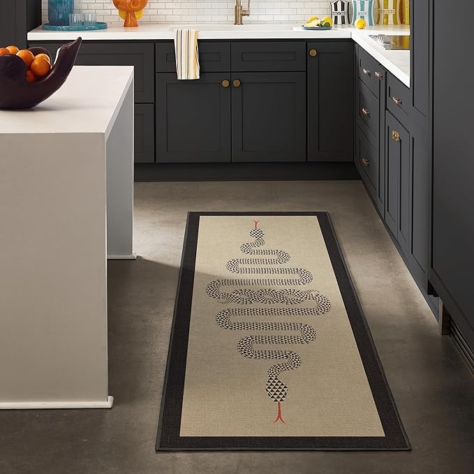 RUGGABLE x Jonathan Adler Machine Washable Modern Area Rug – Venom Neutral 8 ft Round, Stain-Resistant, Non-Slip – Large Rugs for Living Room, Bedroom, Hallway, Entryway & Office–with Standard Pad