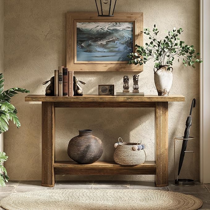 LITTLE TREE 55-Inch Modern Console Table, Narrow Sofa Table for Hallway, Wooden Entrance Table Behind The Couch for Living Room, Hallway, Entrance, Brown