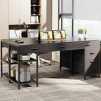 Huuger Computer Desk with 6 Drawers, 63 Inch Office Desk with Shelves, Reversible Gaming Desk, Corner Desk with Storage, for Home Office, Study, Living Room, Black
