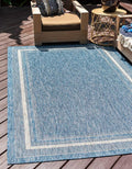 Unique Loom Outdoor Border Collection Area Rug - Soft Border (9' x 12' Rectangle, Blue/ Ivory)