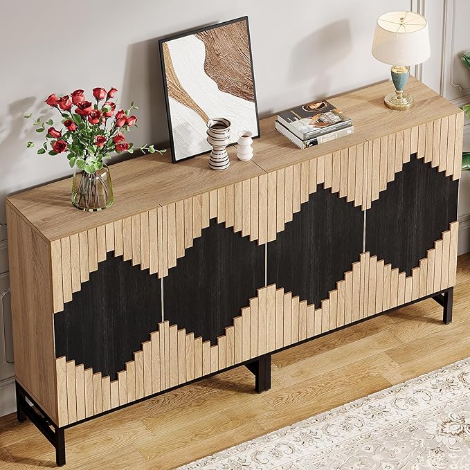 Tribesigns 63'' Farmhouse Sideboard Buffet Cabinet with Storage & Doors, Tall Vintage Credenza Wood Coffee Accent Cabinet for Kitchen, Dining Room, Living Room