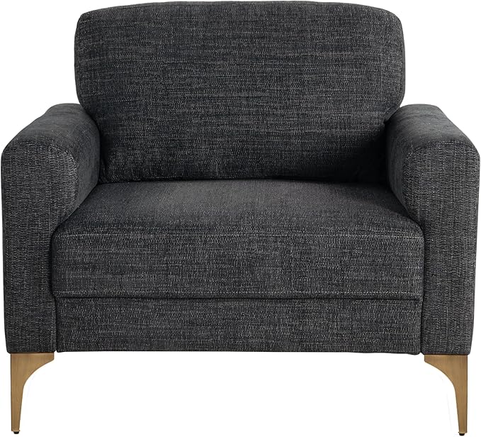 Studio Living® Matthew 39.8" Arm Chair, Mid-Century Modern, Pocket Coil Comfort, Metal Brushed Bronze Legs, Chenille Fabric, Black