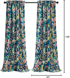 Lush Decor Dolores Light Filtering Window Panels, Pair, 52" W x 108" L, Navy & Multi - Floral Curtains for Bedroom - Vintage Curtains - Coquette Room Decor