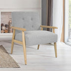 Mid-Century Modern Accent Chair, Natural Wood Frame (Gray Woven)