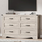Dresser for Bedroom with 6 Drawers, 54" Wide Wood Chest of Drawers with Deep Drawers & Mental Handle, Modern Dresser TV Stand, Wooden Closet Storage Organizer for Living Room, Hallway, Entryway, Grey