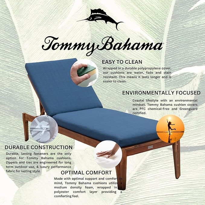 Tommy Bahama Chaise Cushion, 26" X 82" X 2.5", Bamboo Bay Cobalt