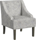 Mid Century Modern Accent Chair Wingback Living Room Chair Comfy Upholstered Scooped Armchair Fabric Side Chair with Wood Legs for Small Space, Bedroom, Apartment, Office, Waiting Room (Linen)