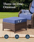 HILLGA Luxury Patio Furniture Set with 6-inch Thick Cushion, Outdoor Couch, Loveseat and High Back Swivel Rocker Patio Chairs, 7PCS Wicker Conversation Set for Deck Yard and Poolside, Blue (V2)