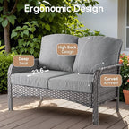5 PCS Patio Outdoor Furniture Set with Swivel Rocking Chairs,All Weather Wicker Rattan Patio Seating Sofa and Chairs Set,Outdoor Conversaiton Sets for Deck Yard Prrch Garden Poolside,Dark Grey