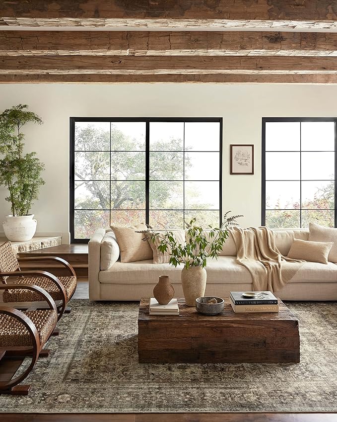 Loloi Magnolia Home by Joanna Gaines Sinclair Collection SIN-01 Pebble/Taupe 3'-6" x 5'-6", .25" Pile Height, Machine Washable, Accent Rug