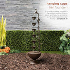 Alpine Corporation MAZ254 Outdoor Floor Tiered Vintage Water Fountain w/ 6 Hanging Cups, Soothing Tier Waterfall, 38", Bronze
