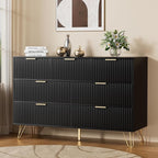 Dresser for Bedroom, Modern Fluted 47.2" Wide Chest of Drawers with Gold Pulls and 7 Drawers, 15.7" D x 47.2" W x 31.4" H, Black
