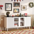 JASIWAY Buffet Cabinet with Storage 55" Fluted Sideboard with Glass Door Modern Coffee Bar Table Accent Credenza Cabinet for Dining Room, Kitchen, Living Room, Hallway, White and Black