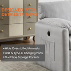 Oversized Accent Chair Mid-Century Modern Armchair for Living Room,USB and Type-C Ports,Comfy Reading Chairs for Bedroom with Side Pockets,Extra-Wide Single Sofa Chair (LightGrey, Set of 1)