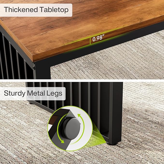 LITTLE TREE Two Person Desk, 78.74" Extra Long Computer Desk for 2 People, Rustic Brown Wooden Double Study Desk with Black Heavy Duty Metal Legs, Large Business Workstation for Home Office