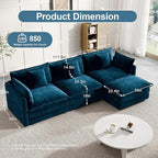 Modular Sectional Sofa, 111.5 Inch L-Shaped Cloud Sofa with Deep Seat Chenille Sofa with Cushions, Three-Self Sectional Sofa for Living Room Apartment,Blue