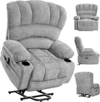 DURASPACE Power Lift Recliner Electric Lift Massage Recliner Chairs with Heat, Large Shell Velvet Backrest Lift Chair Recliners for Elderly, Seniors (Gray)