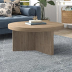 Henn&Hart 32" Fluted Round Low-Profile Coffee Table with Ribbed Pedestal Base for Living Room, Family Room, Office, or Apartment, Antiqued Gray Oak
