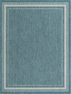 Unique Loom Outdoor Border Collection Area Rug - Soft Border (10'x 13' Rectangle, Teal/ Ivory)